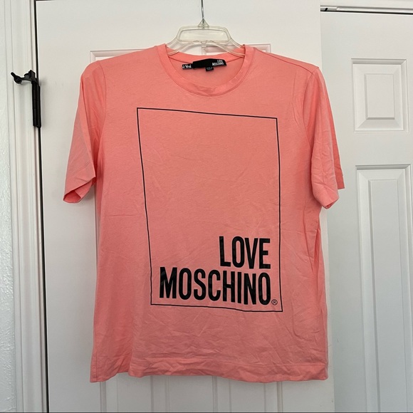 Authentic Love Moschino Box Logo Tee T Shirt Peach Pink - Size US 10 Italy 46 - Picture 1 of 7